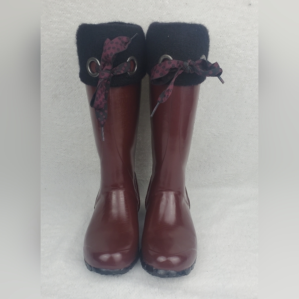 BOGS Alex Solids Lined‎ Rain Boot Women's 6 Ribbon Black Brown Port Red